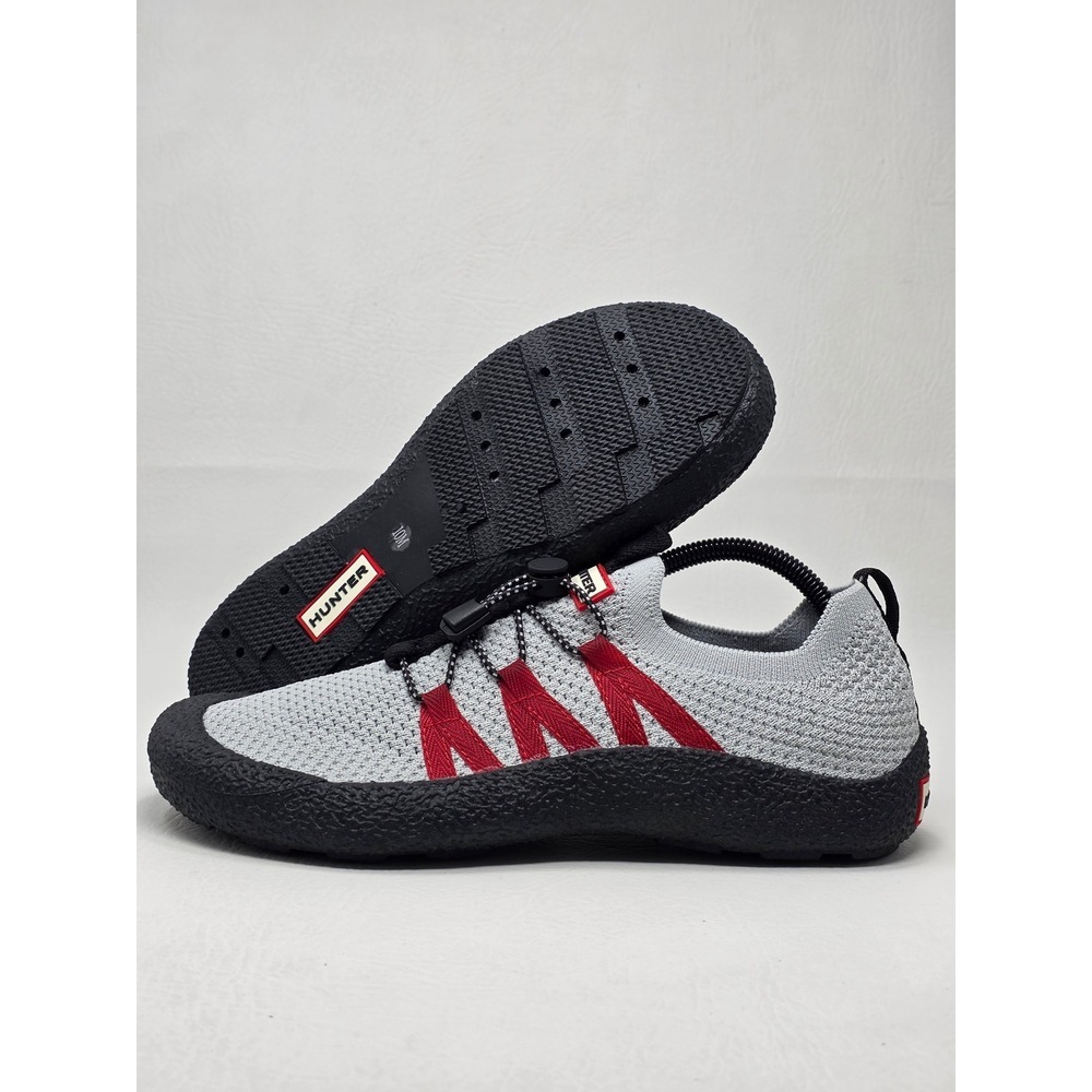 Hunter Travel Sneakers Womens 10 Light Grey Red Knit Bungee Water Repellent NEW